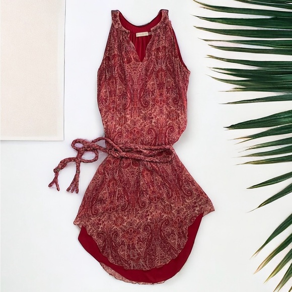 Ramy Brook Jolene Sleeveless Silk Paisley Print Dress red bohemian western belt - Picture 1 of 9